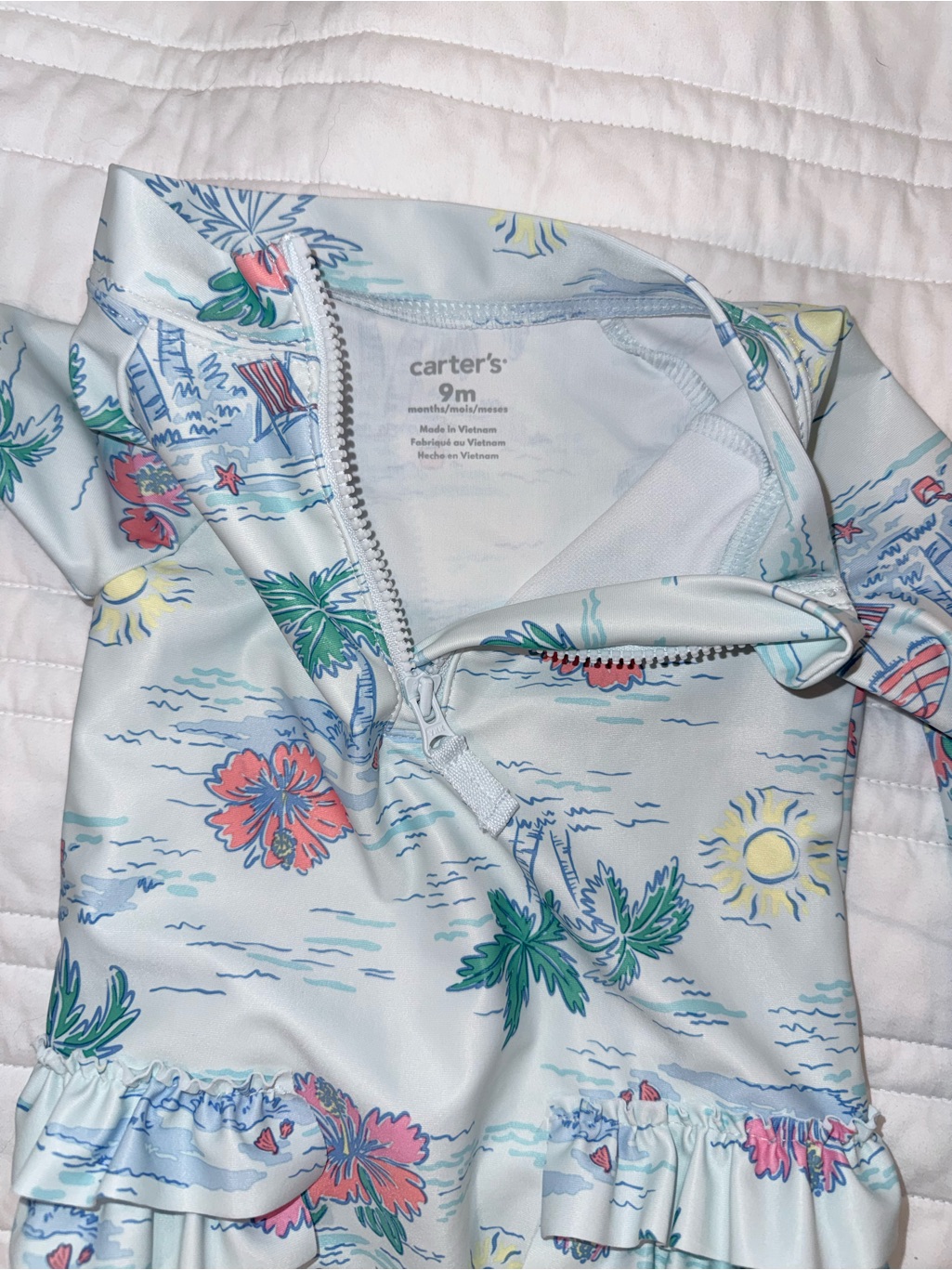 Carter's Light Blue Tropical Print One-Piece Swimsuit With Pink & Green Accents